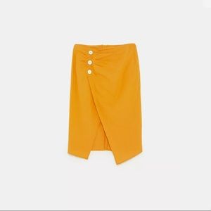 Zara Linen Cotton Mustard Yellow Skirt Size XS